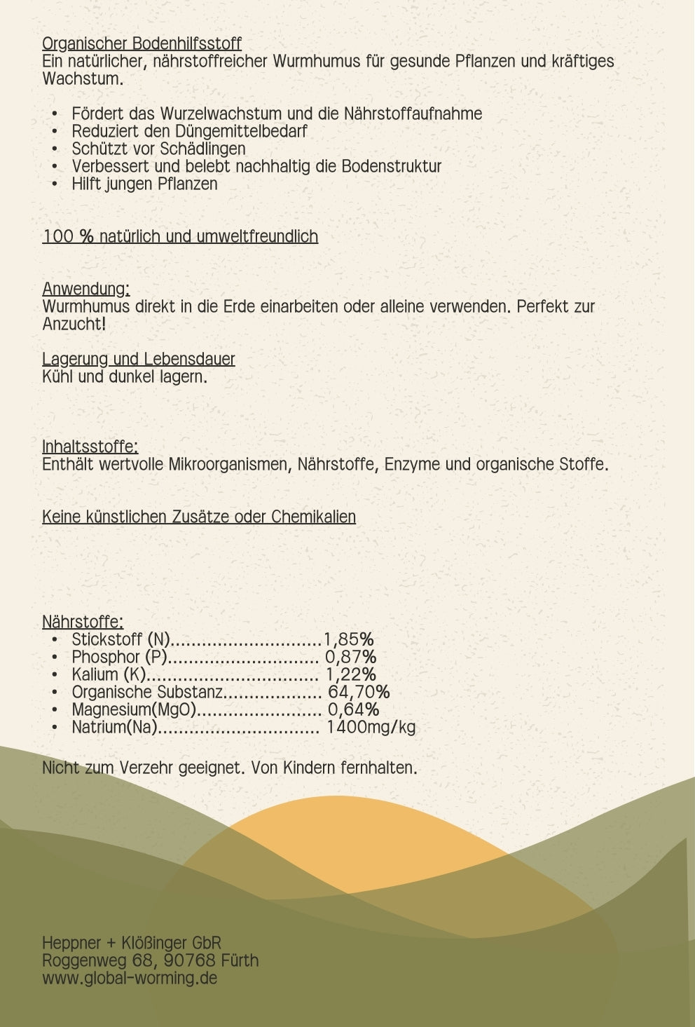 Wurmkompost Verpackung Rückseite - Produktinformationen und Anwendung