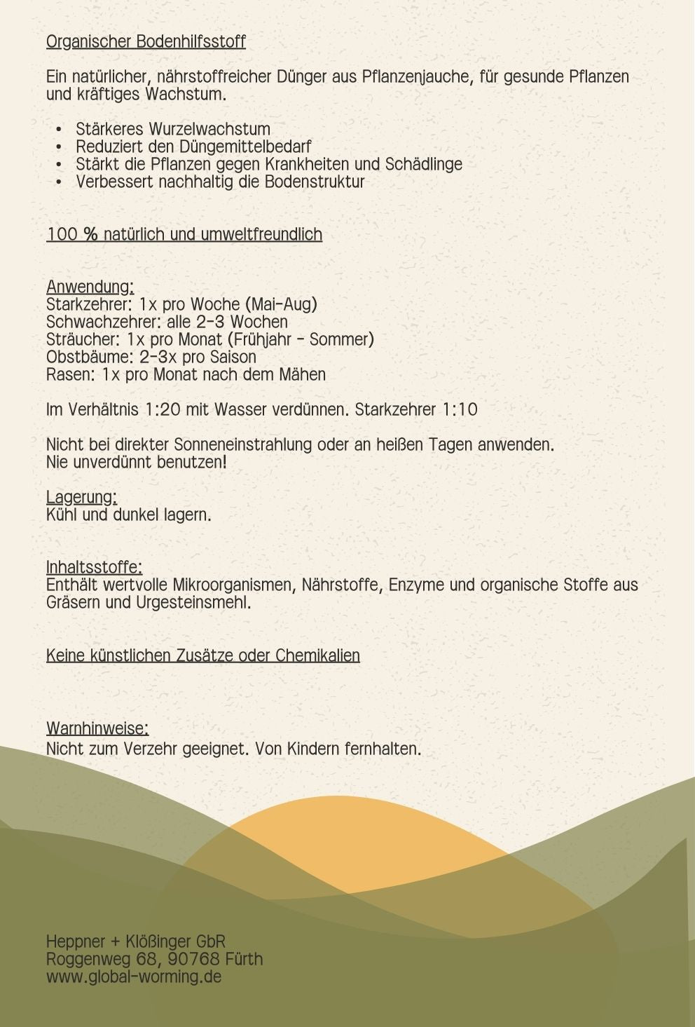 Pflanzenjauche Verpackung Rückseite - Inhaltsstoffe und Dosierung